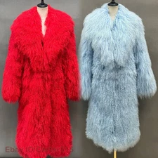 Women 100% Real Mongolian Fur Long  Coat Collar Thick Warm Fur Elegant Overcoat