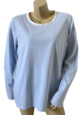 Draper James LANDS END Womens Size XL Blue Long Sleeve Pajama Sleep T Shirt NWT