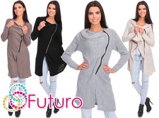 Womens Ladies Long Sleeve Cardigan Jumper Cowl Neck Asymmetric Zip Sweater Mv151