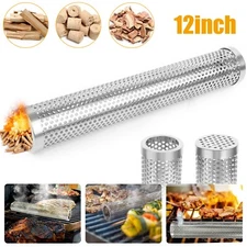12in Stainless Steel BBQ Grill Smoker Box Tube for Wood Pellet Pipe Smoking Meat