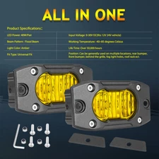 For 2017-2025 Honda Ridgeline Flood Diffused Amber Rectangle LED Lights Pair 40W