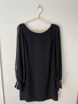 Cache Black  Women s Long Sleeve Open Back Dress Embellished Holiday 6