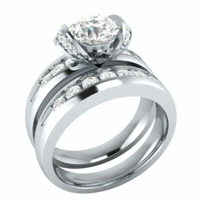 14k White Gold 2.30 Ct Round Cut Moissanite Engagement Bridal Ring Set ...