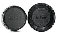 Black Plastic Camera Body Cover + Rear Lens Cap for Nikon Digital SLR