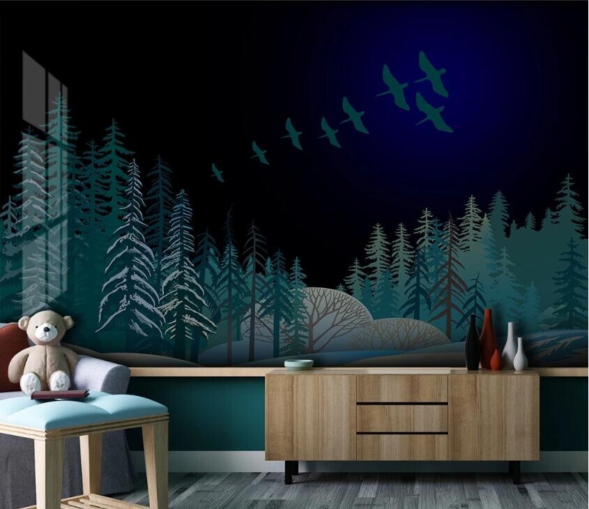 3D Night Woods Bird G9889 Wallpaper Wall Murals Removable Self-adhesive Honey