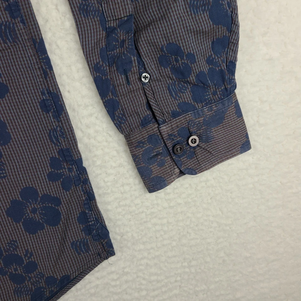 Camisa Tommy Bahama Para Hombres XL Azul Marrón Floral Isla Ajuste Moderno Vestido Abotonado Foto 2 de 4