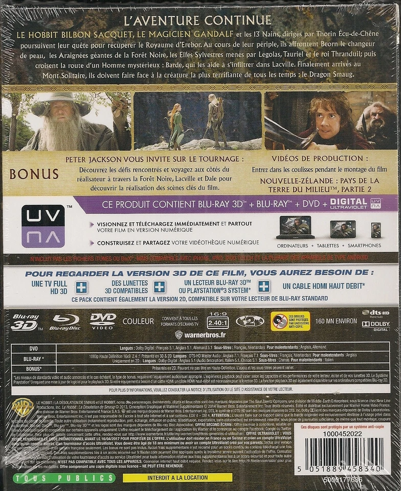 " The Hobbit: The Desolation of Smaug " - Blu-Ray 3D+2D+DVD+Digital New - Image 2 of 3