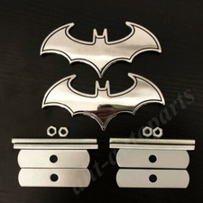 2pcs Metal Chrome Batman Dark Knight Mask Car Front Grille Emblem Badge Decals