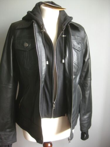 GIACCA VERA PELLE CAPPUCCIO 12 10 NUOVA CON ETICHETTE BETTY con cappuccio trucker biker soft comfort - Foto 17 di 24