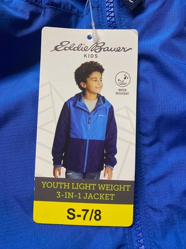 Eddie Bauer Boy's 3 in 1 Light Weight Hooded Jacket Small 7/8 Blue - Picture 14 of 17