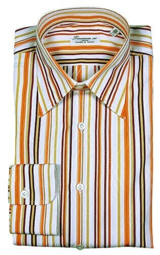 Camicia Di Cotone A Righe Arancione Slim Finamore Napoli - (FN412)