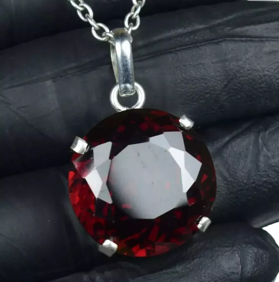 A+ 96Ct Natural Red Zircon Pendant in 925 Silver Brazilian Round Cut HG Gemstone