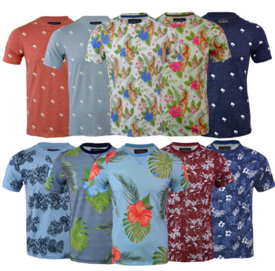Herren Tokyo Laundry hawaiianisch Blumenmuster T-Shirt kurzärmlig Freizeit Sommer S-XXL