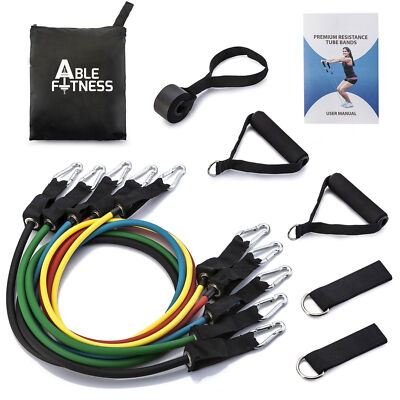 #ad #ad 5 EXERCISE RESISTANCE BANDS CORDS 100 LBS SET YOGA PILATES WORKOUT FITNESS $19.99