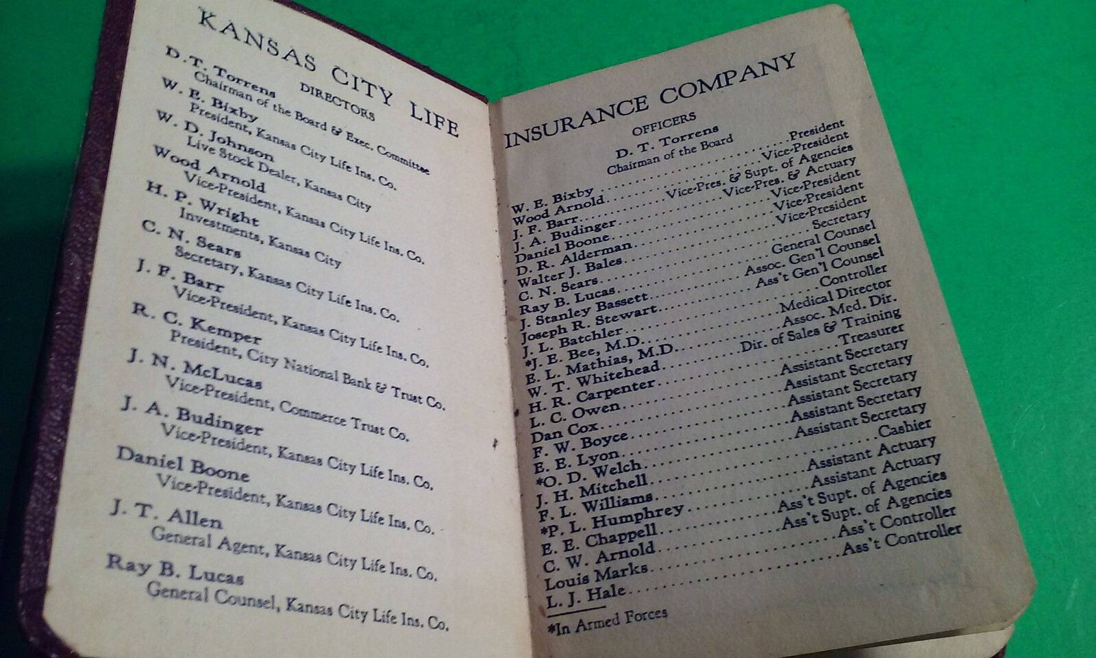Kansas City Life Insurance 1945 Mini Pocket Calendar Address Book