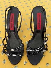 Vintage Andrew Geller Italy Black Gothic 1980s Rhinestone Slingback Stilettos 7B