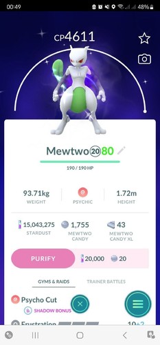 Pokemon Trade GO - Shiny Mewtwo Level 40 & 2nd Move For PVP Master