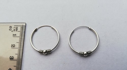 Medium Balinese Pattern Silver Hoops - 177N4 - Real 925 Sterling Silver - Picture 2 of 2