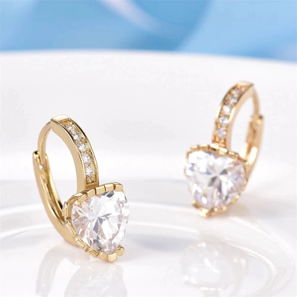PENDIENTES DE ARO DE CORAZÓN RELLENOS DE ORO 18K HECHOS CON CRISTALES DE SWAROVSKI REGALO GF40 Foto 2 de 4