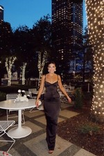 House of CB Stefania Black Satin Bustier Corset Maxi Dress Long Ball Gown Prom L