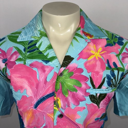Vtg 60s Elsie Krassas Shirt Mens Loop Collar Hippy Waikiki Hawaiian Aloha Large - Picture 3 of 13