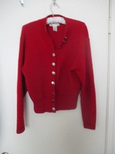 Womens Cardigan Sweater, JONES NEW YORK, Red, Ribbed Design, Small, PART WOOL