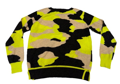 Maglione Pullover Brodie Donna XS 100% Cashmere Neon Stampa Mimetica Giallo Nero - Foto 2 di 5