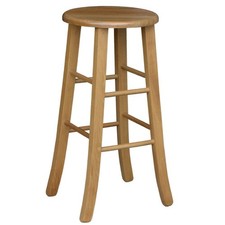 Sgabello di legno con seduta rotonda h 67 noce chiaro piedi a sciabola