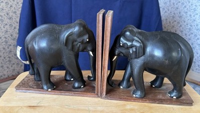 Paar Ebenholz Elefant Buchstützen handgeschnitzt groß schwer aus Sri Lanka