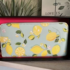 NWT Trina Turk Designer Faux Leather Italian Lemon Zip Around Wallet GiftBox $48