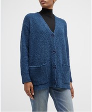 Eileen Fisher Cardigan Sweater Womens L Boucle Oversized Organic Cotton Plush