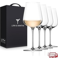 Hand Blown Crystal White Wine Glasses Set of 4 Dishwasher Safe Elegant Gift New