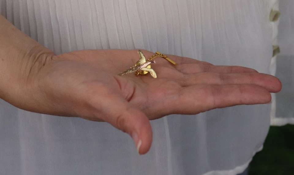 Prendedor de corbata de pájaro faisán y oro rosa de 10 k para hombre Black Hills dorado 7/8 Foto 2 de 4