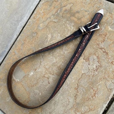 Y2K Black + Brown Woven Center Leather  Metal Tip Belt
