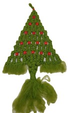 Macrame Crochet Handmade Christmas Tree Wall Hanging Red Beads Vintage 
