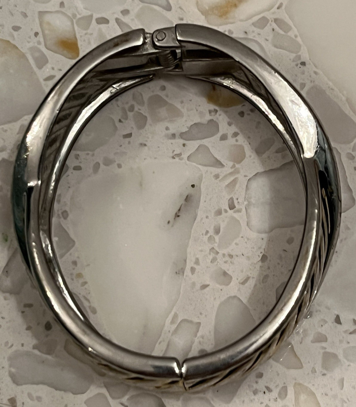 Silver Ribbed Cable Twisted Hinged Cuff Bracelet - image 7