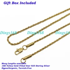 18K Yellow Gold over Sterling Silver Hypoallergenic 28" 4mm Rope Chain Necklace