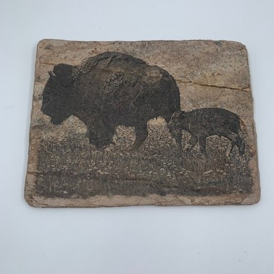Sierra Slate Images Bison With Calf Etched Wall Art Plaque Handmade USA 8x6