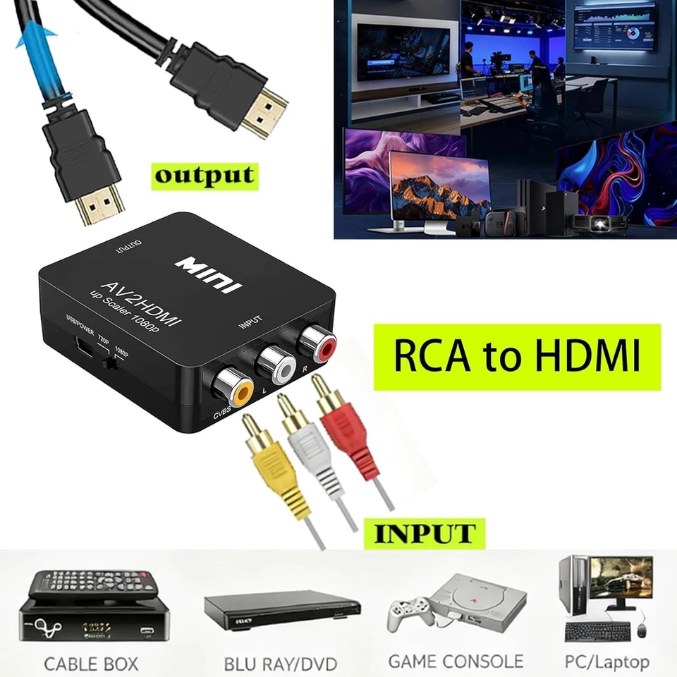 Adaptador convertidor RCA a HDMI AV 1080P para TV audio video compuesto CVBS AV2HDMI Foto 4 de 4