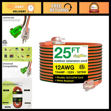 12/3 SJTW Outdoor Extension Cord, Lighted End, 25ft Heavy Duty Power Cable