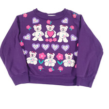 Vtg bears Hearts Flowers Sweatshirt Kids XS 5/6 basic image Purple 90s retro