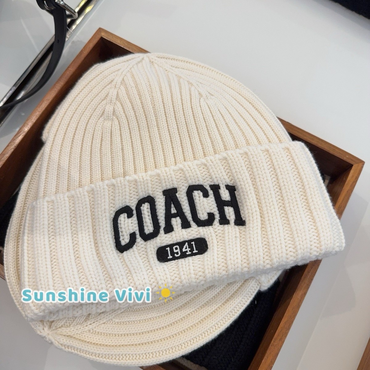 NWT Coach 1941 Embroidered Knit Beanie Wool CU806 Chalk White