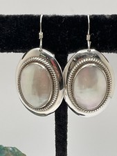 Large Waldeck Johnson Wj Navajo Sterling Mother Of Pearl Dangle Earrings 925 Mop