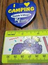 Vintage Smith Village RV Center I 💛 Camping Button Advertising Eighties Era HTF