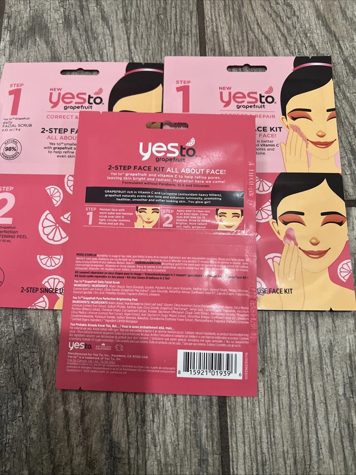 Kit facial de 2 pasos Yes To GrapeFruit exfoliante facial y exfoliación iluminadora (3 paquetes) Foto 2 de 3