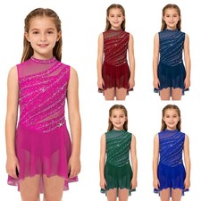 Kids Girls Lyrical Shiny Figure Skating Skirted Leotard Modern Ballet Dancewear