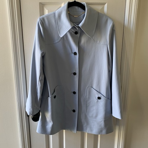 St John Collection By Marie Gray Light Blue Black Button Lined Coat Sz Small