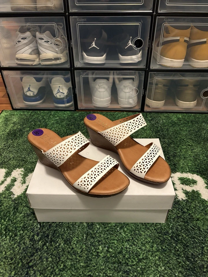 Sandalia con correa blanca y marrón zapatera italiana | Mujer Talla 8,5|*NUEVA*SIN CAJA Foto 2 de 4