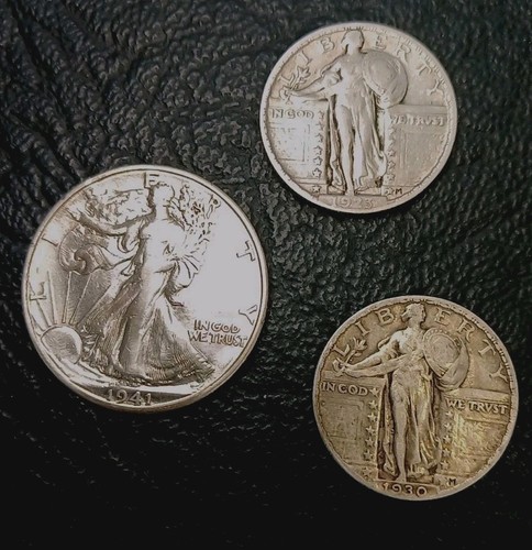 standing liberty quarter Lot W/1 923, 1930, & 41 D Walking Liberty Half Dollar