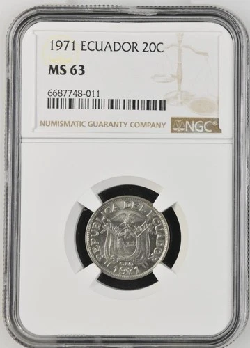 Ecuador 20 Centavos 1971 NGC MS 63